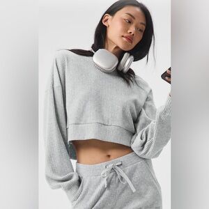 ALO Yoga Muse Heather Gray Ribbed Hoodie Size Small